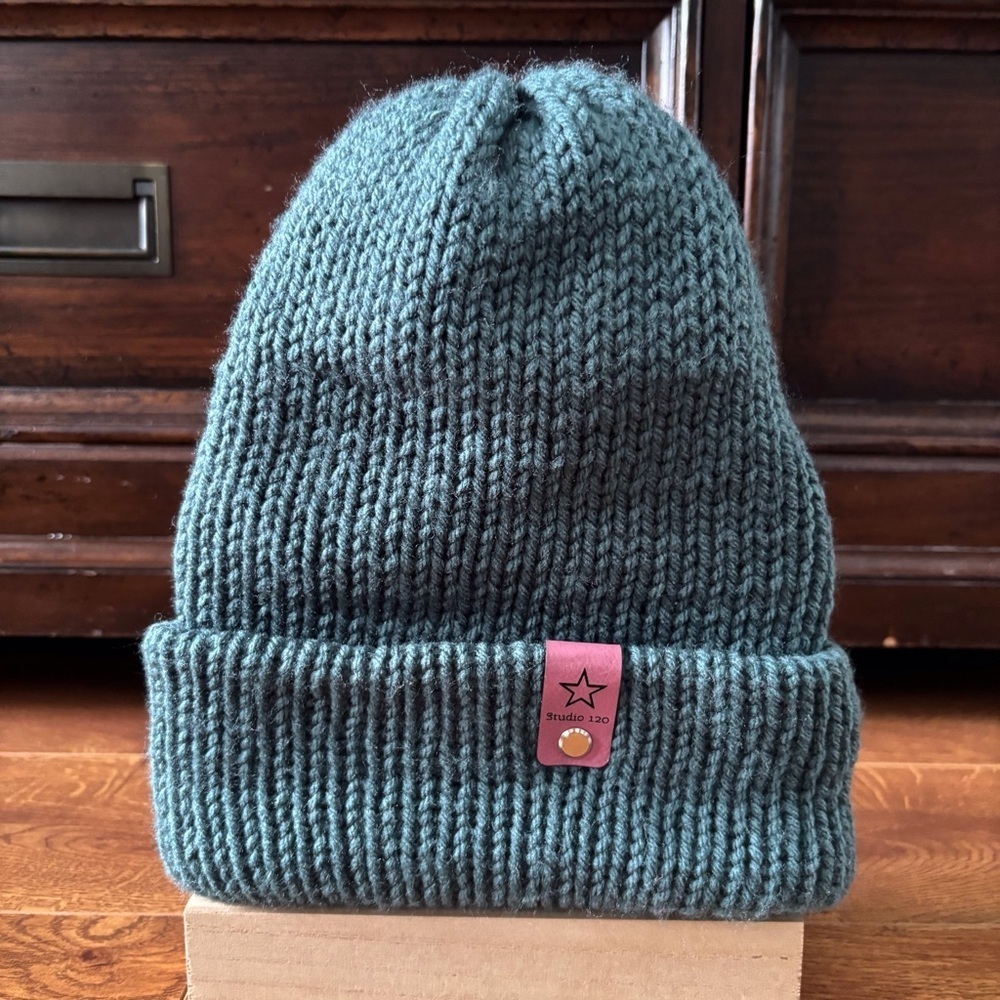 Studio 120 handmade knit teal beanie Adult size